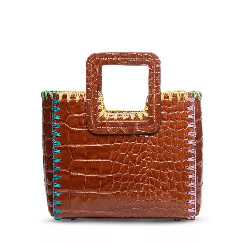 NWOT Staud Mini Shirley in Croc Embossed with Rainbow Trim